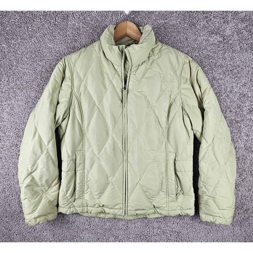 Eddie Bauer Premium Goose Down Light Green Quilted Coat Jacket Women's Medium‎